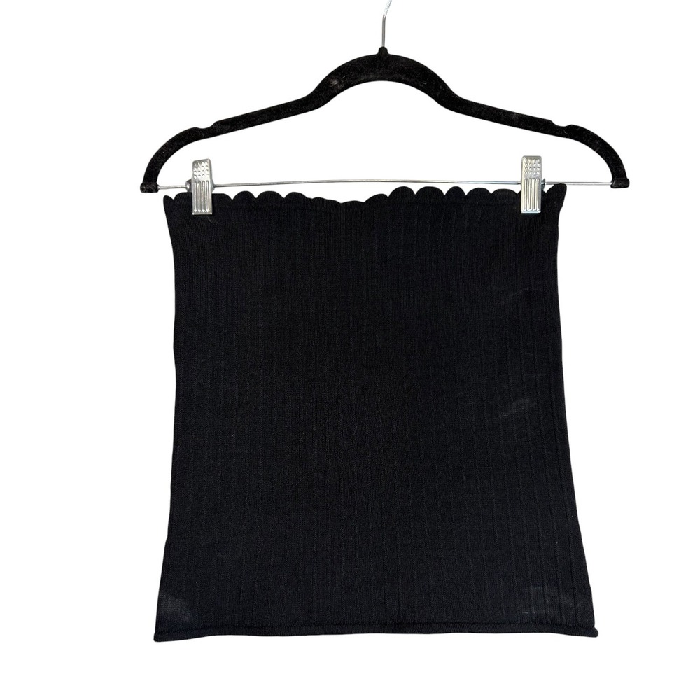 Aritzia Wilfred Black Ribbed Scalloped Tube Top Small Minimalist Strapless